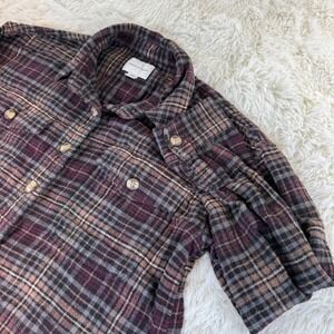 American Eagle Cropped Plaid Flannel Shirt Jacket‎ Womens Size Small Brown Fall